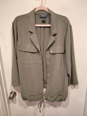 NYCC New York Women's Green Open Front Tie Hem Utility Shirt Jacket Sz 3X Casual